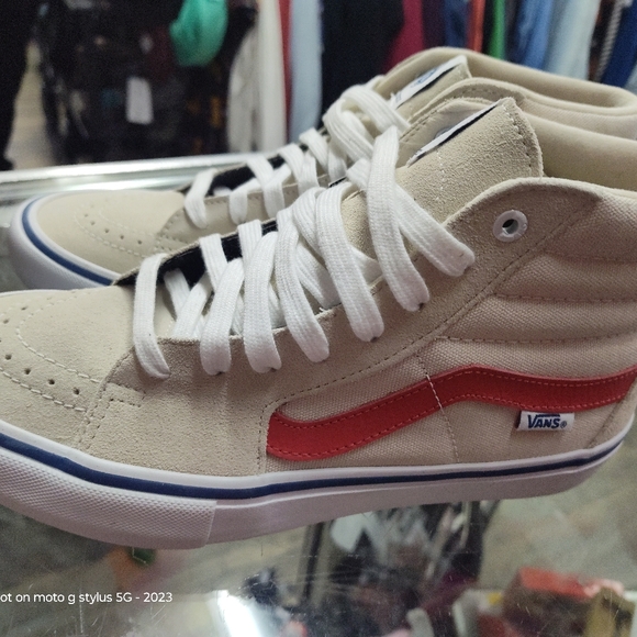 Vans Off The Wall Sk8 Hi High Top Beige/Red Suede Skate Shoes Mens 8.5 NEW - Picture 7 of 7